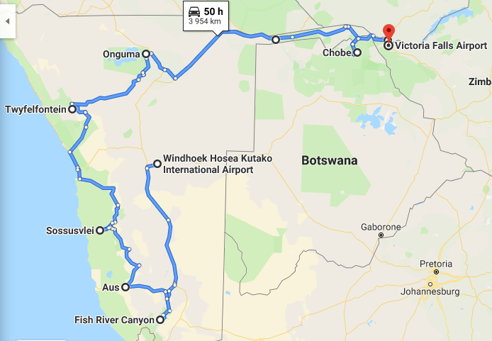 The Three Countries Explorer - Onguma Safari Camps Map